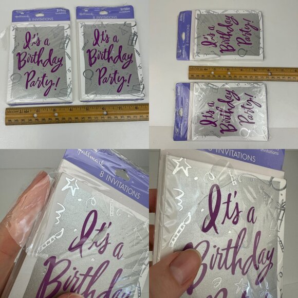 Vtg 2 Packs Its a Birthday Party Silver Metallic Invitations Greeting Cards READ - Picture 3 of 14